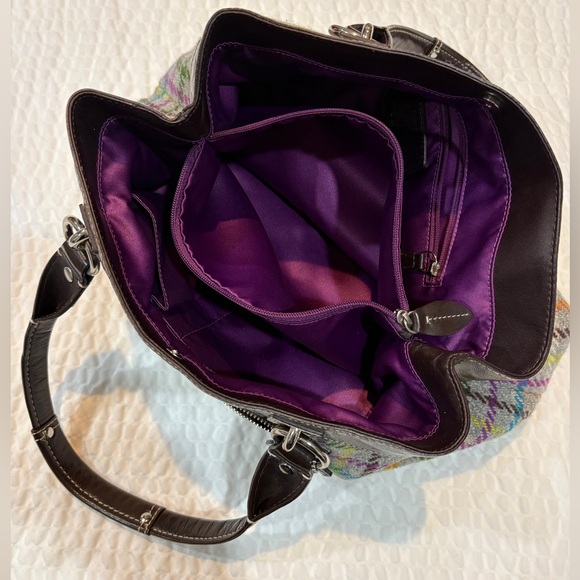 COACH Penelope Tattersall Wool Plaid Satchel Bag  Purple Interior patent trim EU - Picture 3 of 15